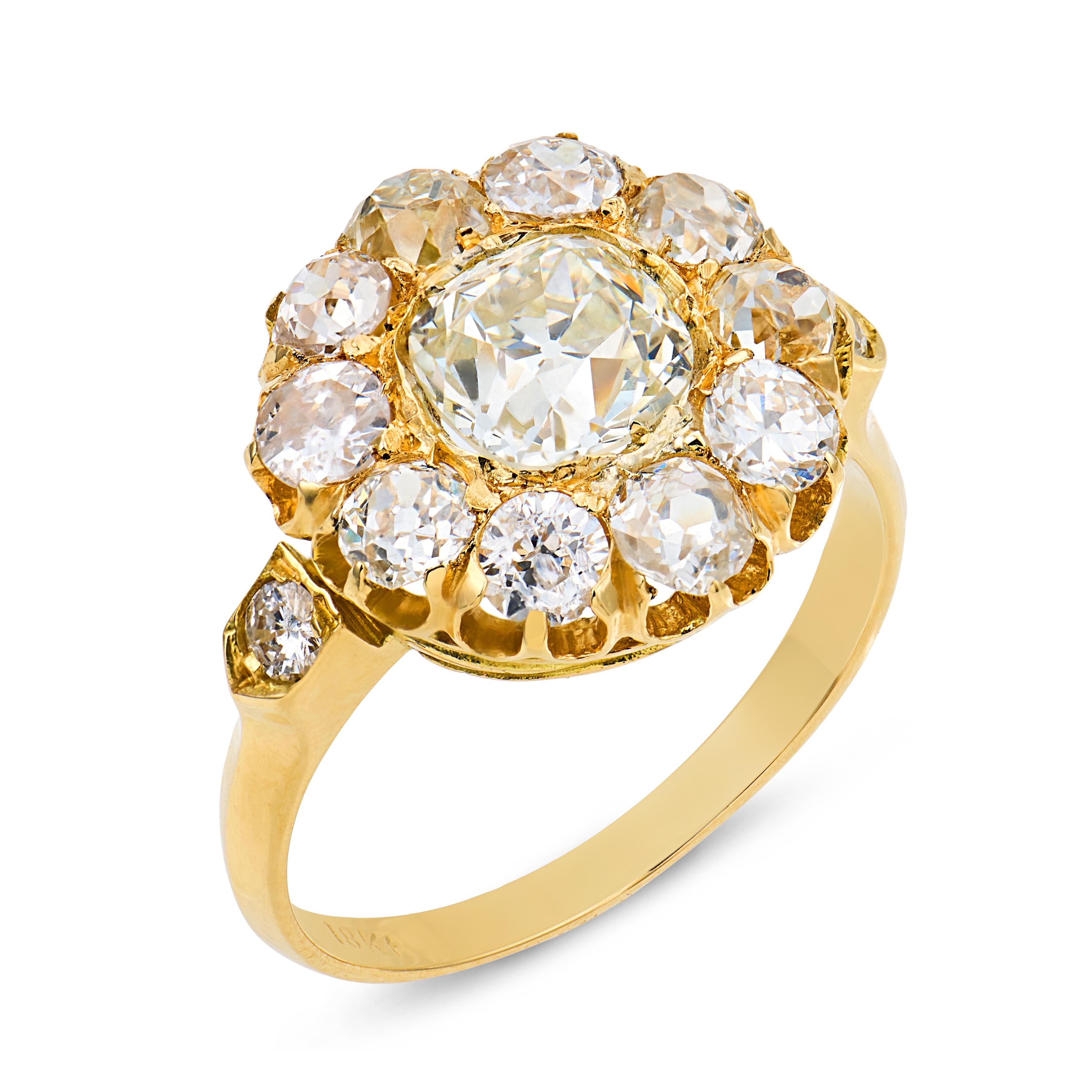 Victorian diamond 18k gold cluster ring