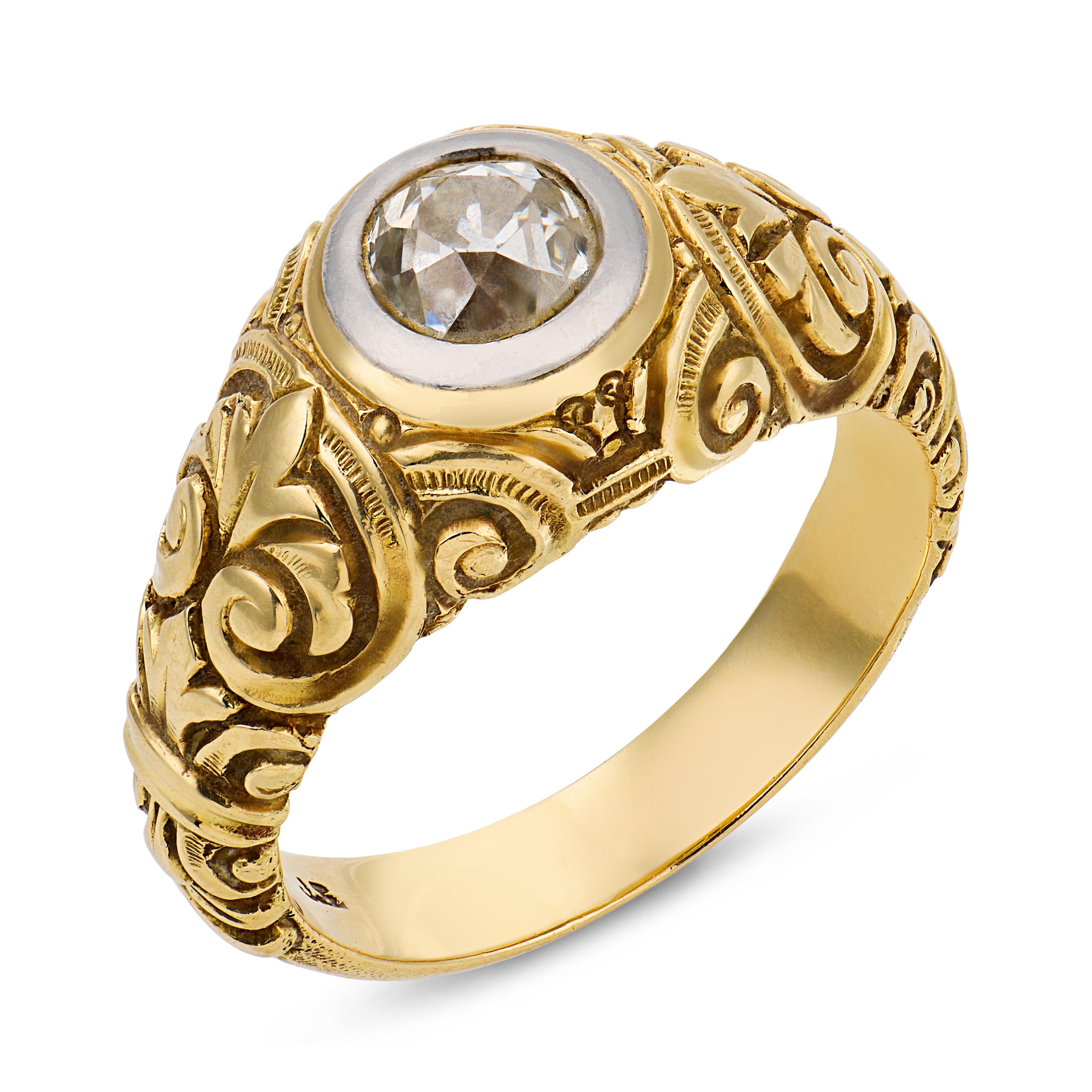 Edwardian old European cut diamond 14k yellow gold ring