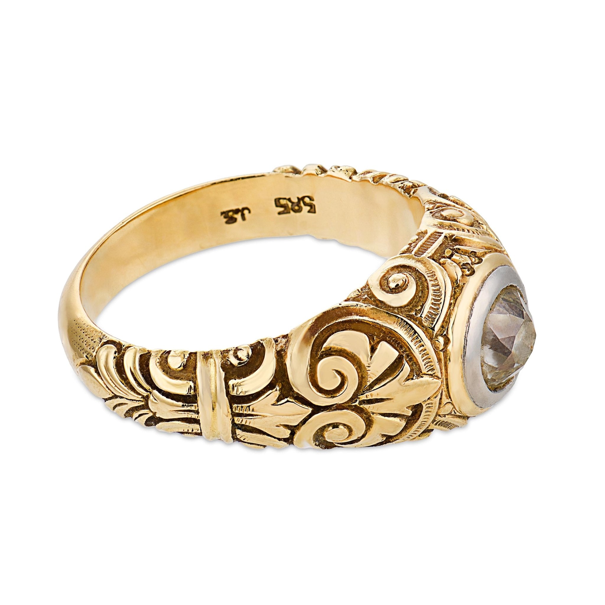 Edwardian old European cut diamond 14k yellow gold ring