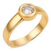 Vintage round brilliant cut diamond 14k yellow gold bezel set ring