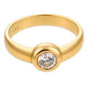 Vintage round brilliant cut diamond 14k yellow gold bezel set ring