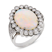 Vintage opal diamond 14k white gold cluster ring