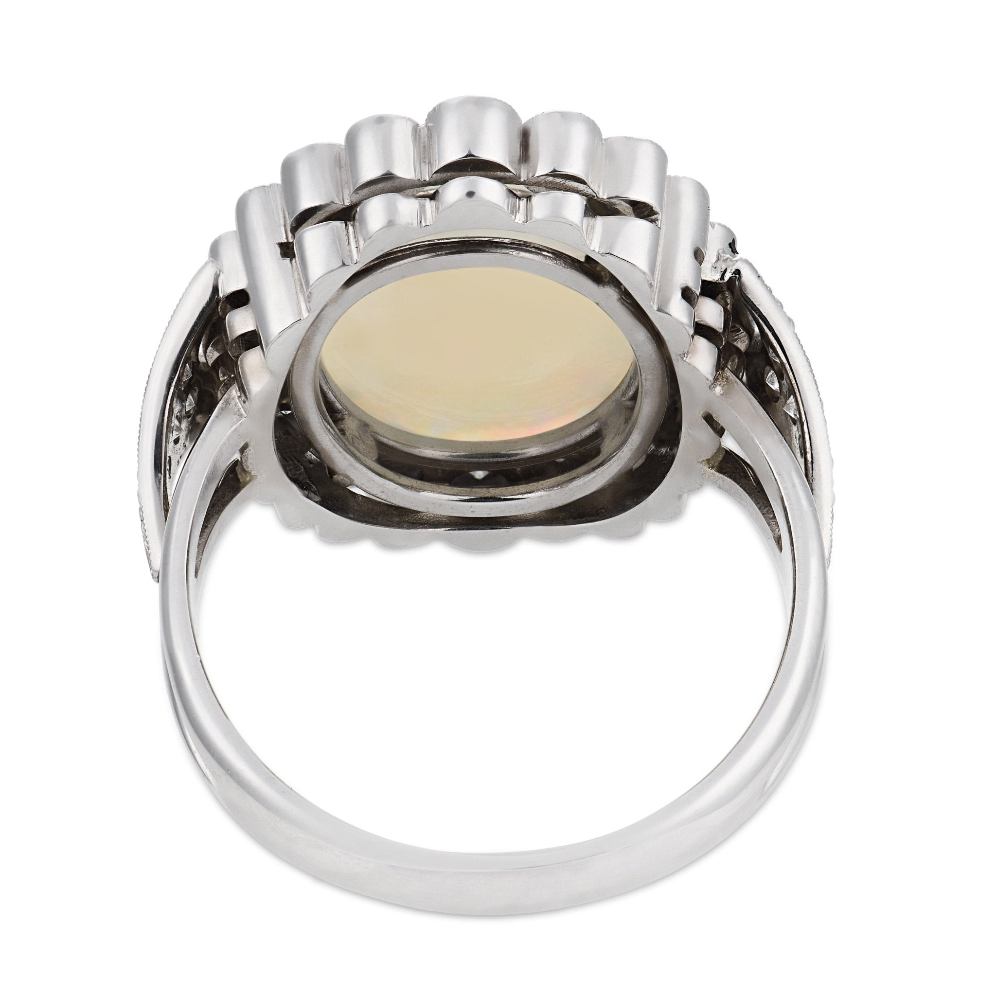 Vintage opal diamond 14k white gold cluster ring