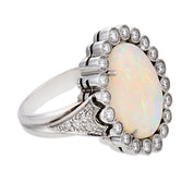 Vintage opal diamond 14k white gold cluster ring