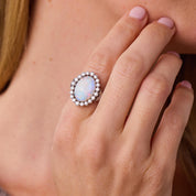 Vintage opal diamond 14k white gold cluster ring