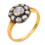 Victorian 1.40 carat rose cut diamond 16k yellow gold and silver cluster ring
