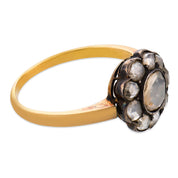 Victorian 1.40 carat rose cut diamond 16k yellow gold and silver cluster ring