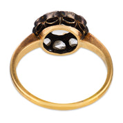 Victorian 1.40 carat rose cut diamond 16k yellow gold and silver cluster ring