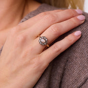 Victorian 1.40 carat rose cut diamond 16k yellow gold and silver cluster ring