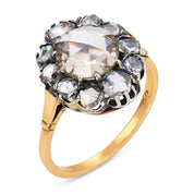 Victorian rose cut diamond 9k yellow gold and silver cluster ring