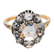 Victorian rose cut diamond 9k yellow gold and silver cluster ring