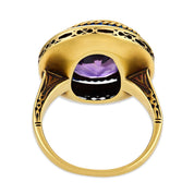 Art Deco 5.80 carat amethyst 14k yellow gold enamel ring