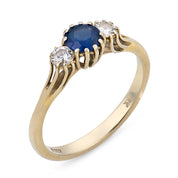 Italian mid-century sapphire diamond 18k gold three stone ring