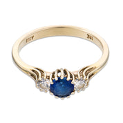 Italian mid-century sapphire diamond 18k gold three stone ring
