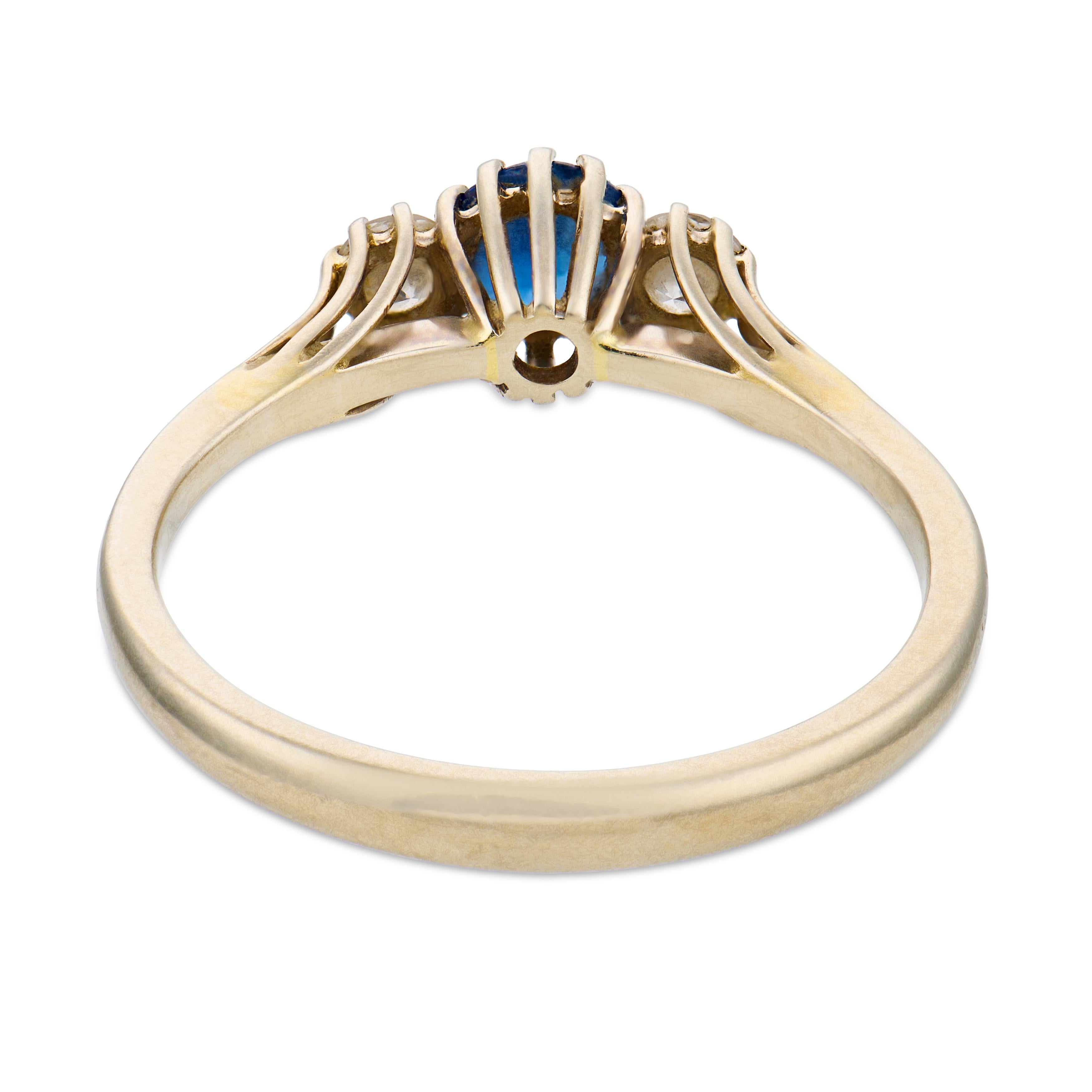 Italian mid-century sapphire diamond 18k gold three stone ring