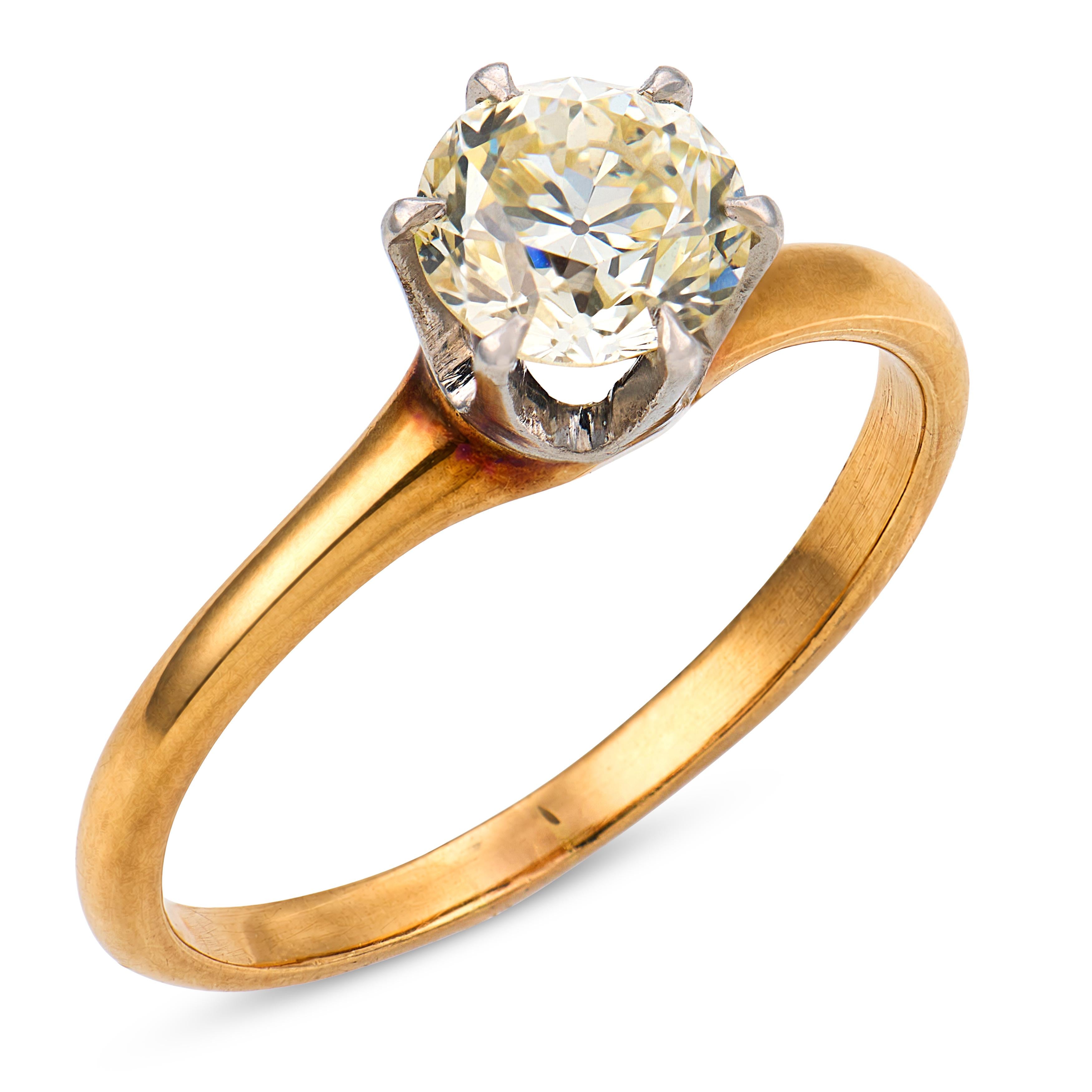 Edwardian diamond 14k yellow gold platinum engagement ring