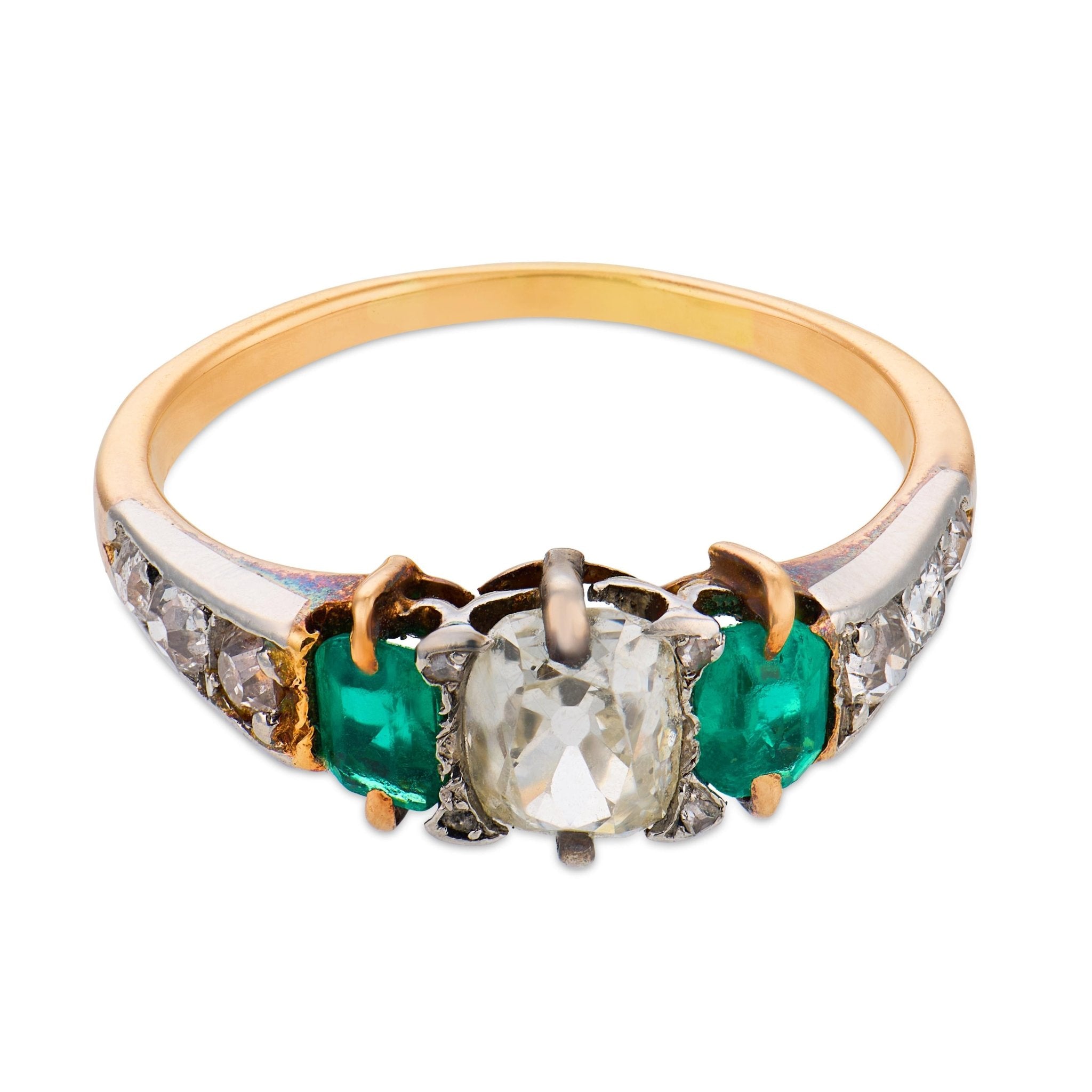 French Belle Époque diamond emerald 18k yellow gold and platinum ring