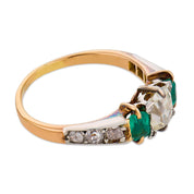 French Belle Époque diamond emerald 18k yellow gold and platinum ring