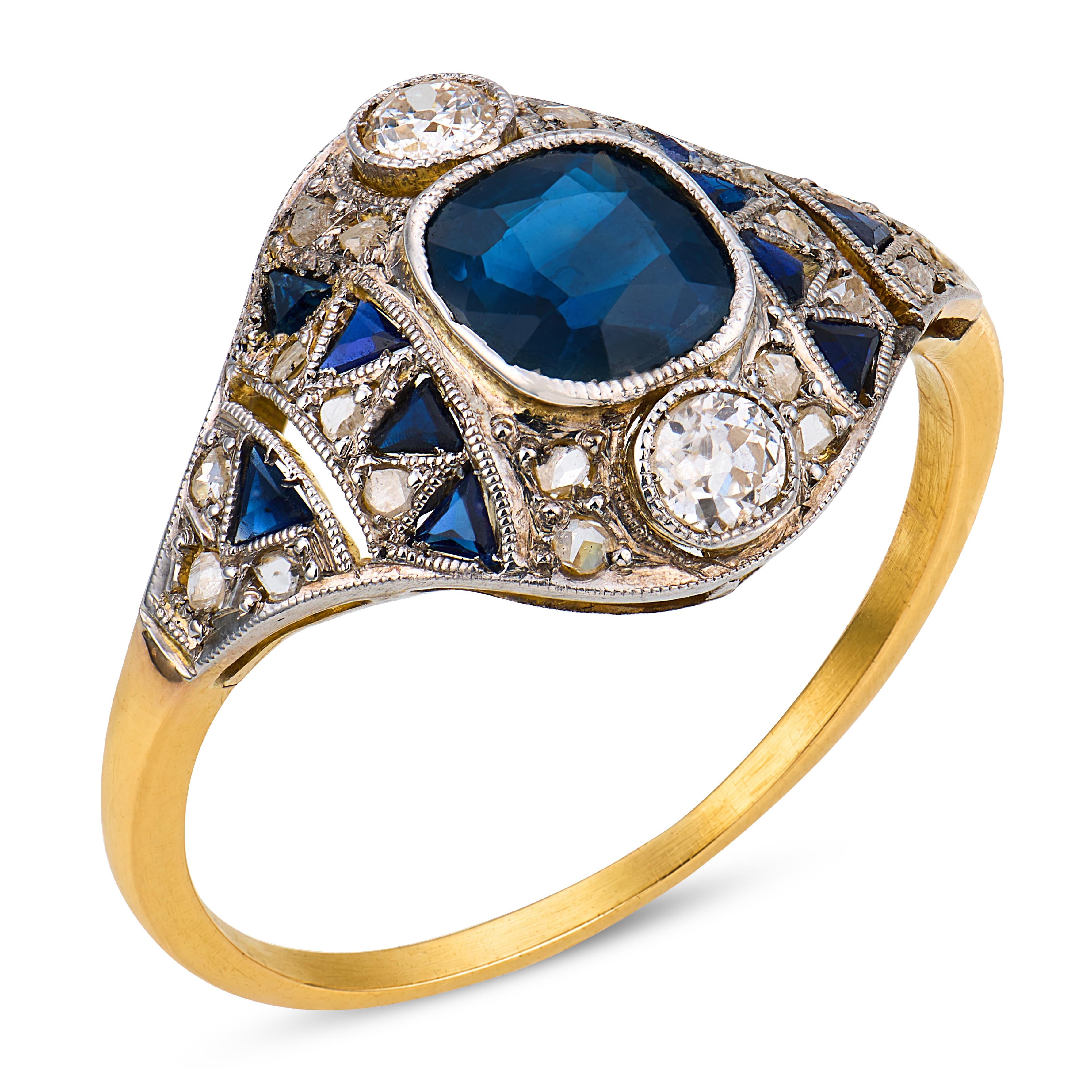 Edwardian sapphire diamond 14k yellow gold and platinum ring