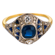 Edwardian sapphire diamond 14k yellow gold and platinum ring