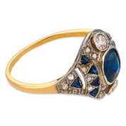 Edwardian sapphire diamond 14k yellow gold and platinum ring