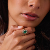 Victorian emerald diamond 18k yellow gold silver top cluster ring