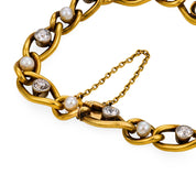French Belle Époque diamond pearl 18k yellow gold bracelet