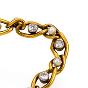 French Belle Époque diamond pearl 18k yellow gold bracelet