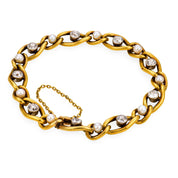 French Belle Époque diamond pearl 18k yellow gold bracelet