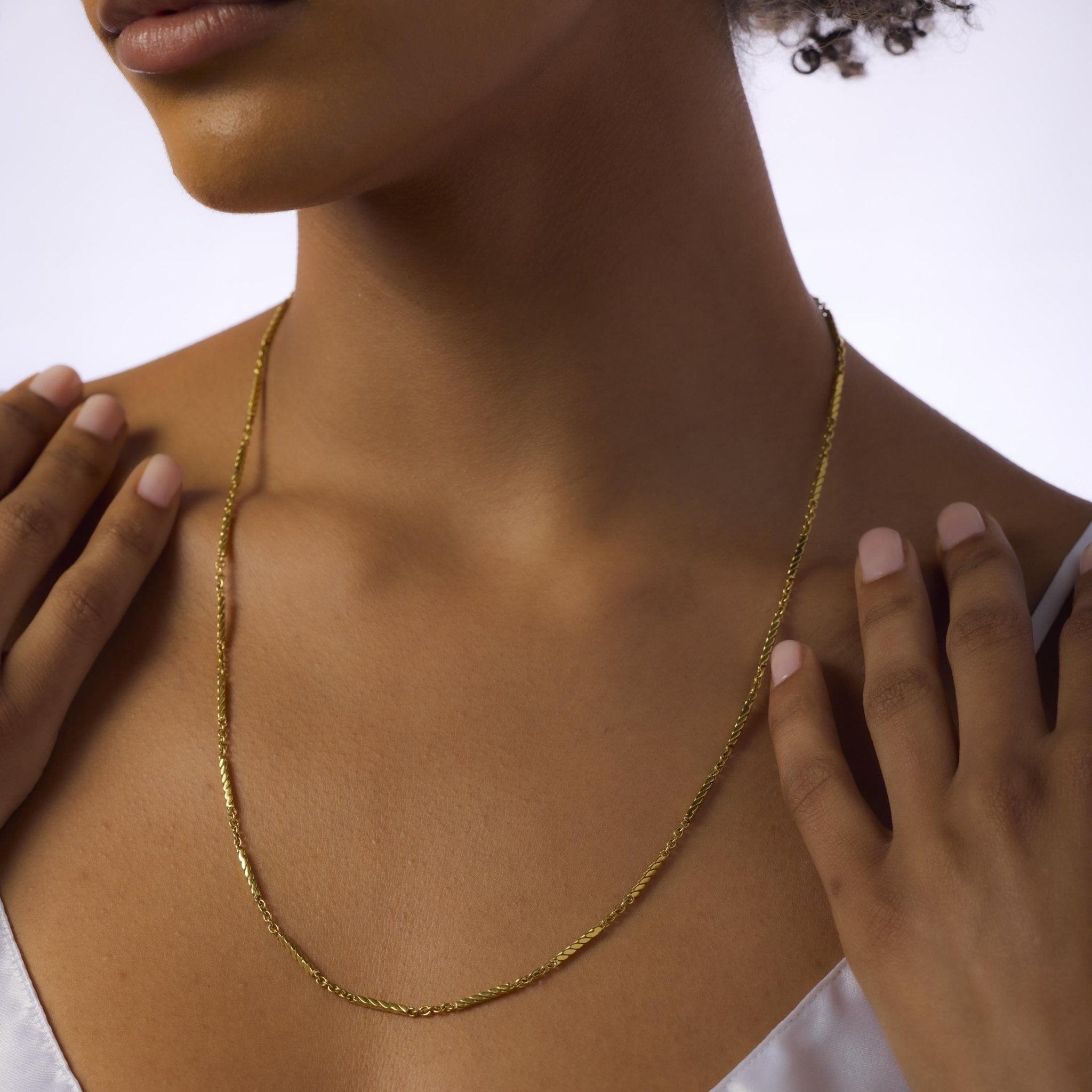 Vintage French 18k yellow gold bar chain necklace