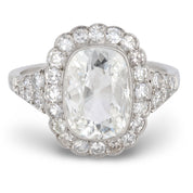 GIA 2.03 carat old mine cut diamond platinum engagement cluster ring