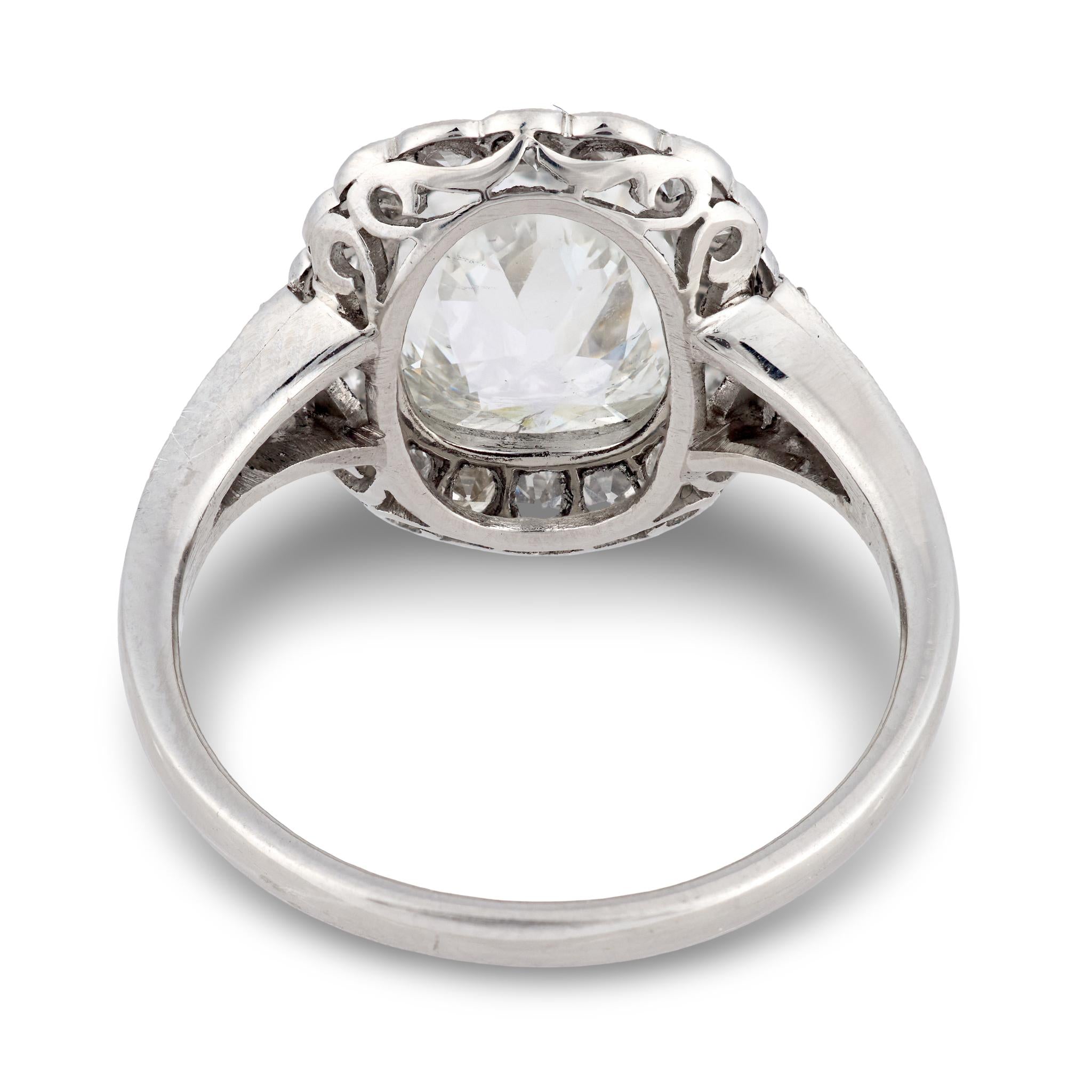 GIA 2.03 carat old mine cut diamond platinum engagement cluster ring