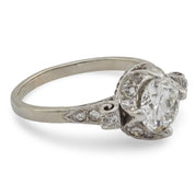 Art Deco GIA 1.41 carat diamond platinum 18k white gold engagement ring