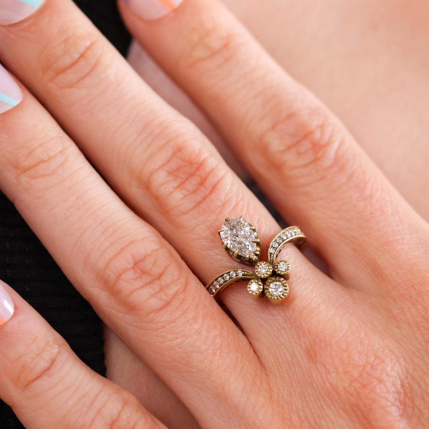 Tiara Ring with Pear Shaped Diamond