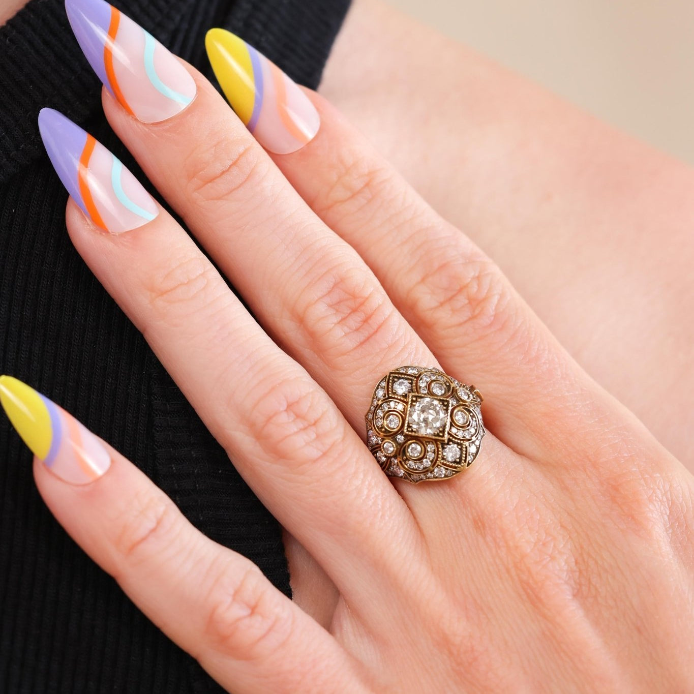 18k Yellow Gold Diamond Bombe Ring