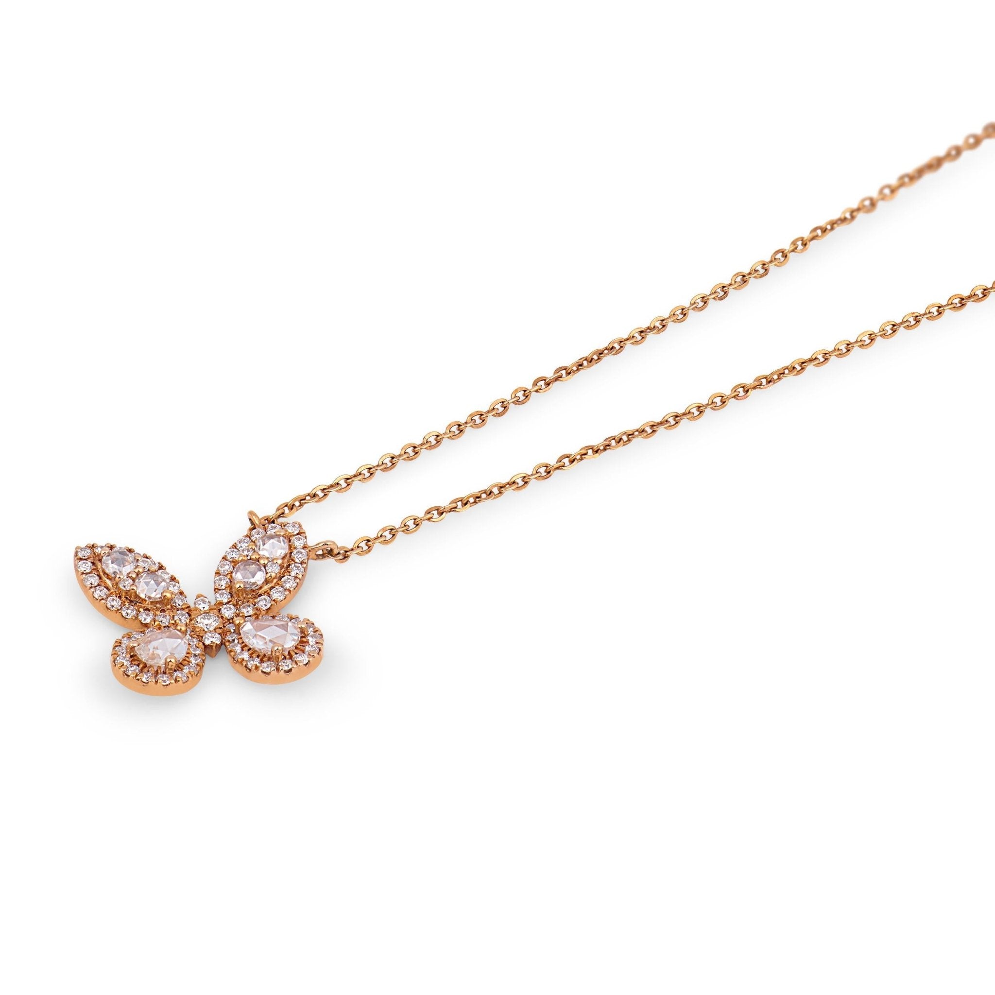 Lugano rose cut diamond 18K rose gold butterfly necklace