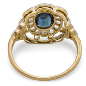 Art Deco style sapphire diamond 18k yellow gold and platinum cocktail ring