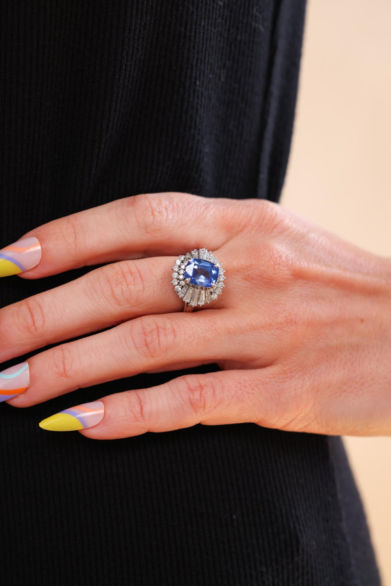 Platinum, Sapphire, and Diamond Ballerina Ring