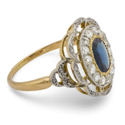 Art Deco style sapphire diamond 18k yellow gold and platinum cocktail ring