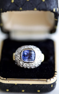 Vintage 4.00 Carat Sapphire Diamond Two Tone Gold Ring