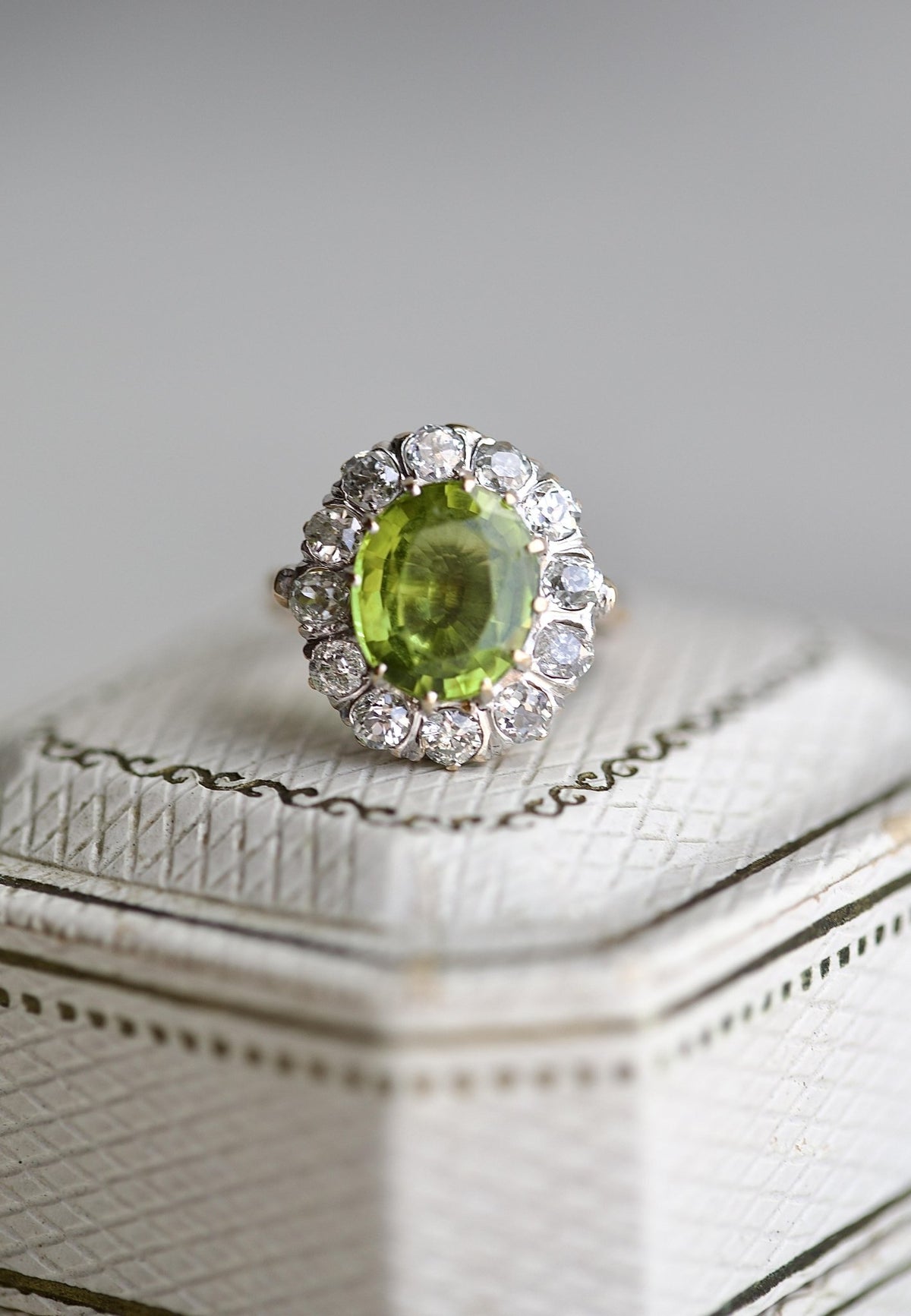 Victorian Peridot Diamond Gold Cluster Ring