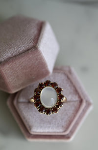 Antique Moonstone Garnet Gold Cocktail Ring