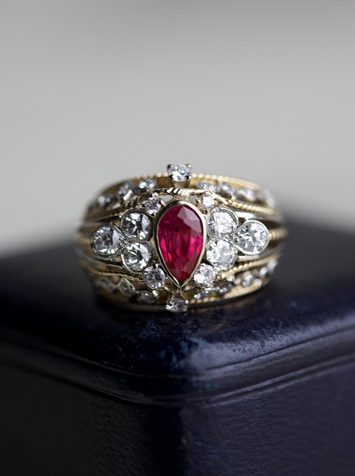 Retro Ruby Diamond Yellow Gold Cocktail Ring