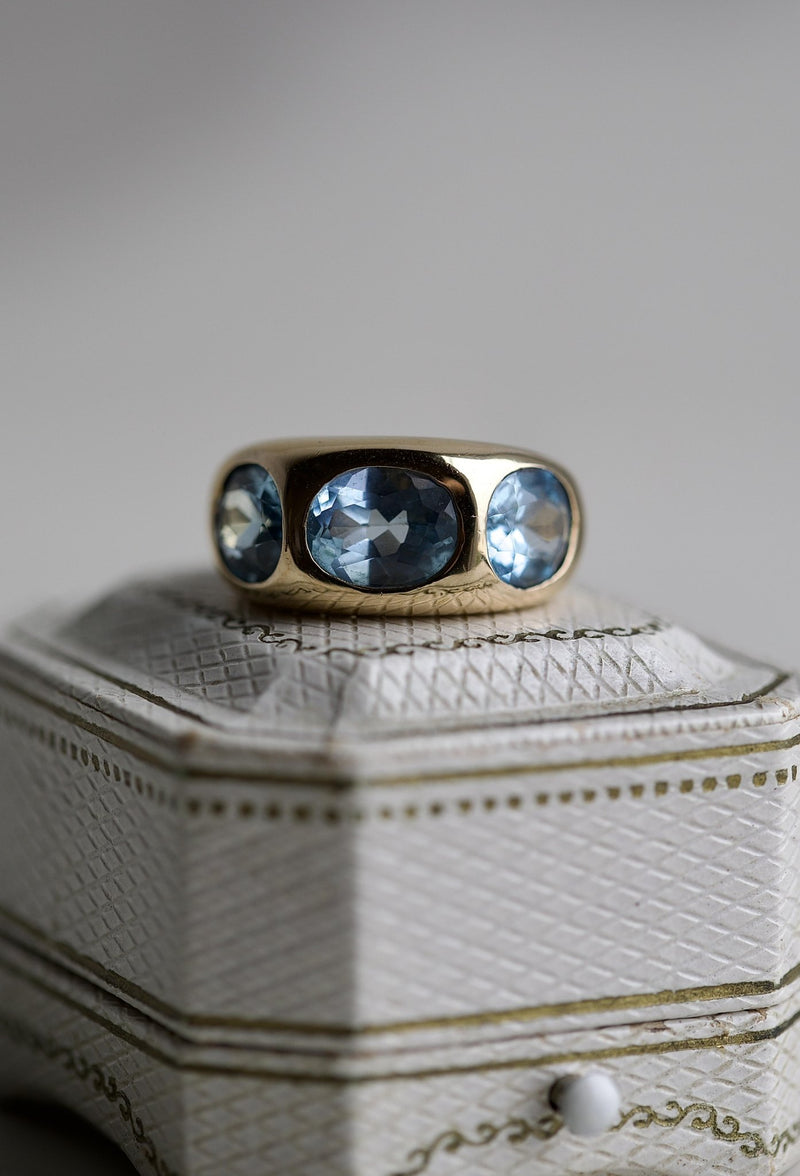 Austrian Blue Topaz Yellow Gold Ring