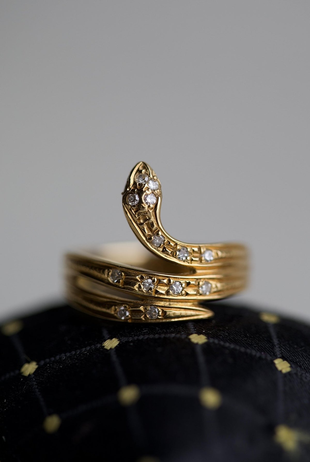 Vintage Diamond Yellow Gold Snake Ring