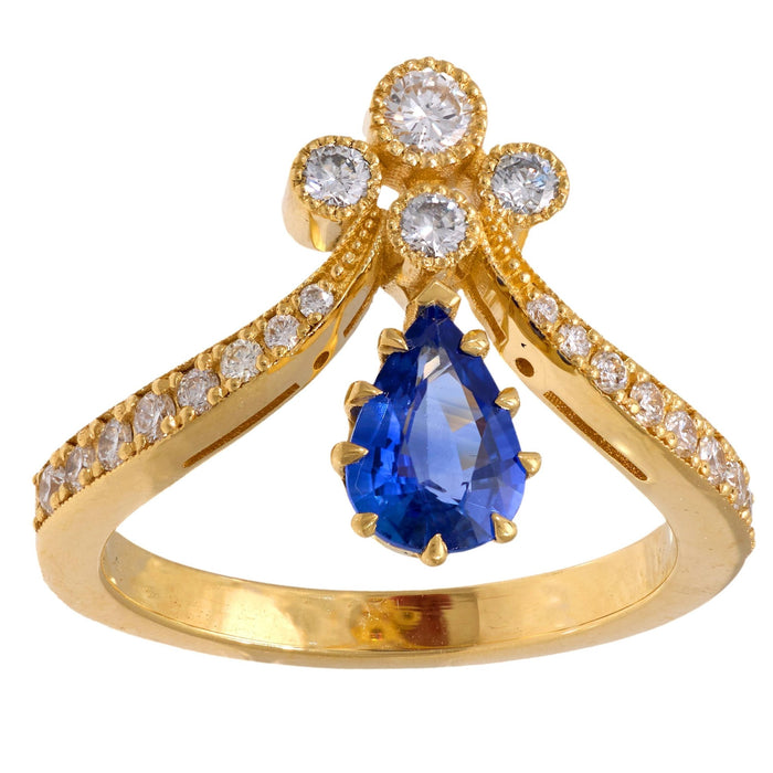 Tiara Diamond Ring with Pear-Shaped Sapphire