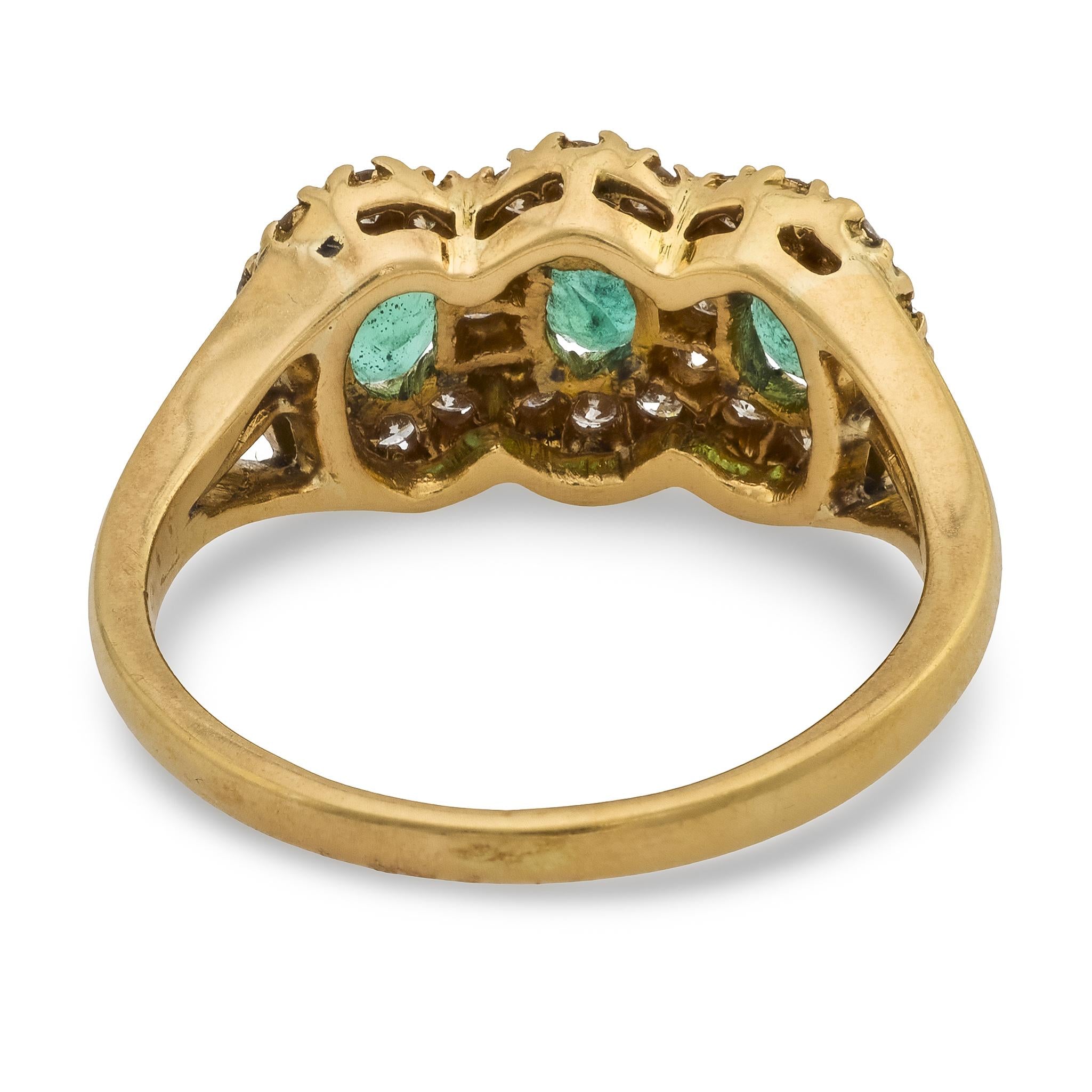 Vintage emerald diamond 18k yellow gold 3 stone ring