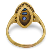 Victorian sapphire seed pearl 18k yellow gold navette ring