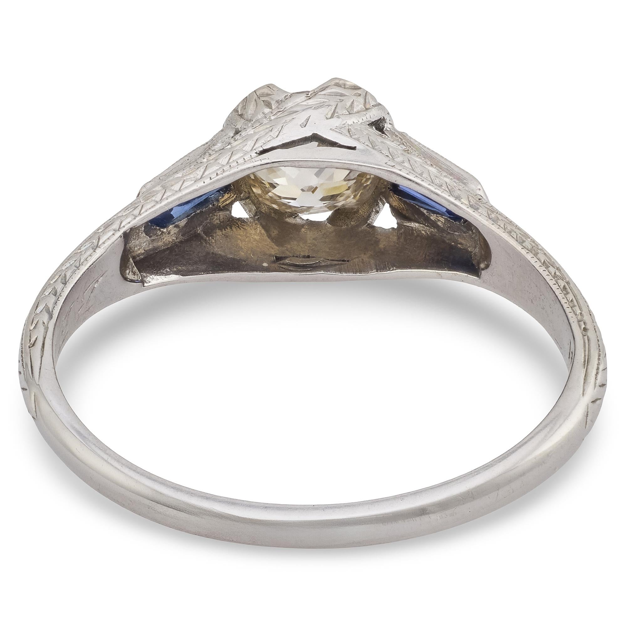Art Deco diamond sapphire platinum engagement ring