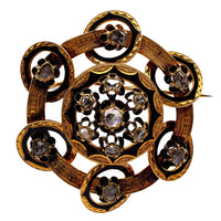 Antique French Rose Cut Diamond 18k Yellow Gold Black Enamel Brooch